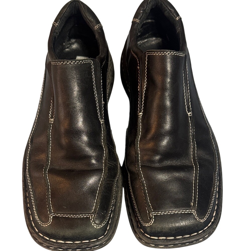 Steve Madden P-MILLEN Mens Black Leather Square Toe Slip On Loafers Size 12